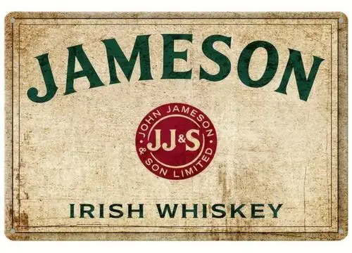 Letrero Metálico Vintage de Whisky Irlandés Jameson; Decoración de Pared