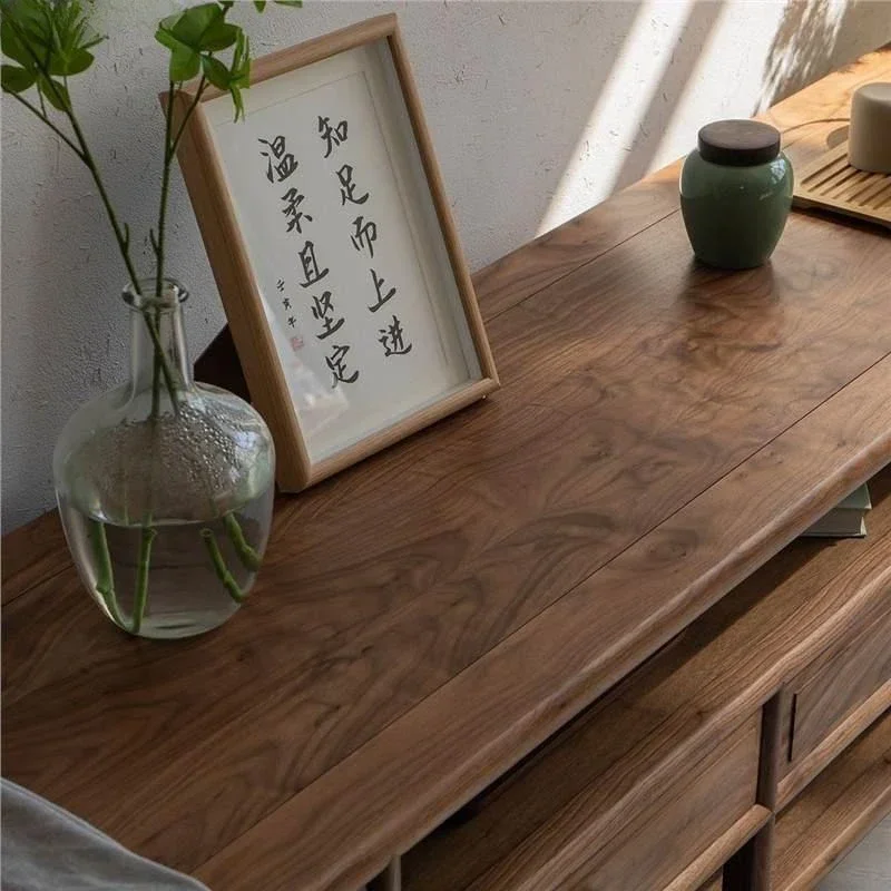 Lemari TV kayu solid baru bergaya Zen dari kayu walnut hitam modern sederhana kombinasi lemari lantai.
