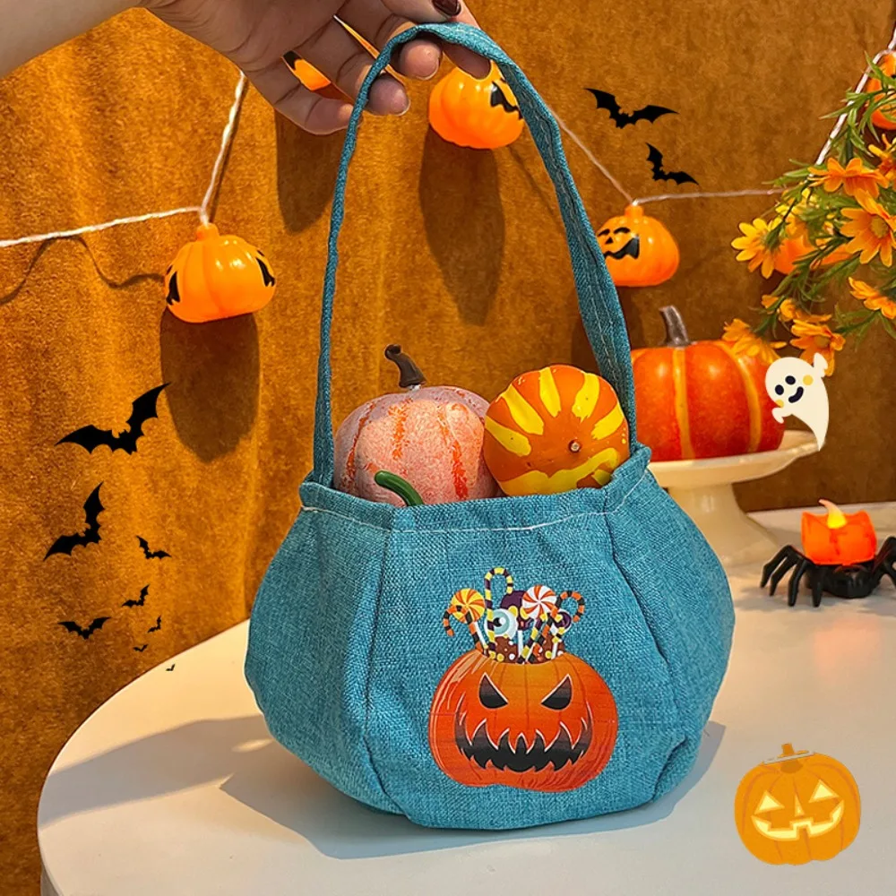 Bolsa de dulces divertida y bonita para Halloween, cubo de almacenamiento con estampado de truco o trato, bolsa de regalos de nailon, bolso de calabaza para niños
