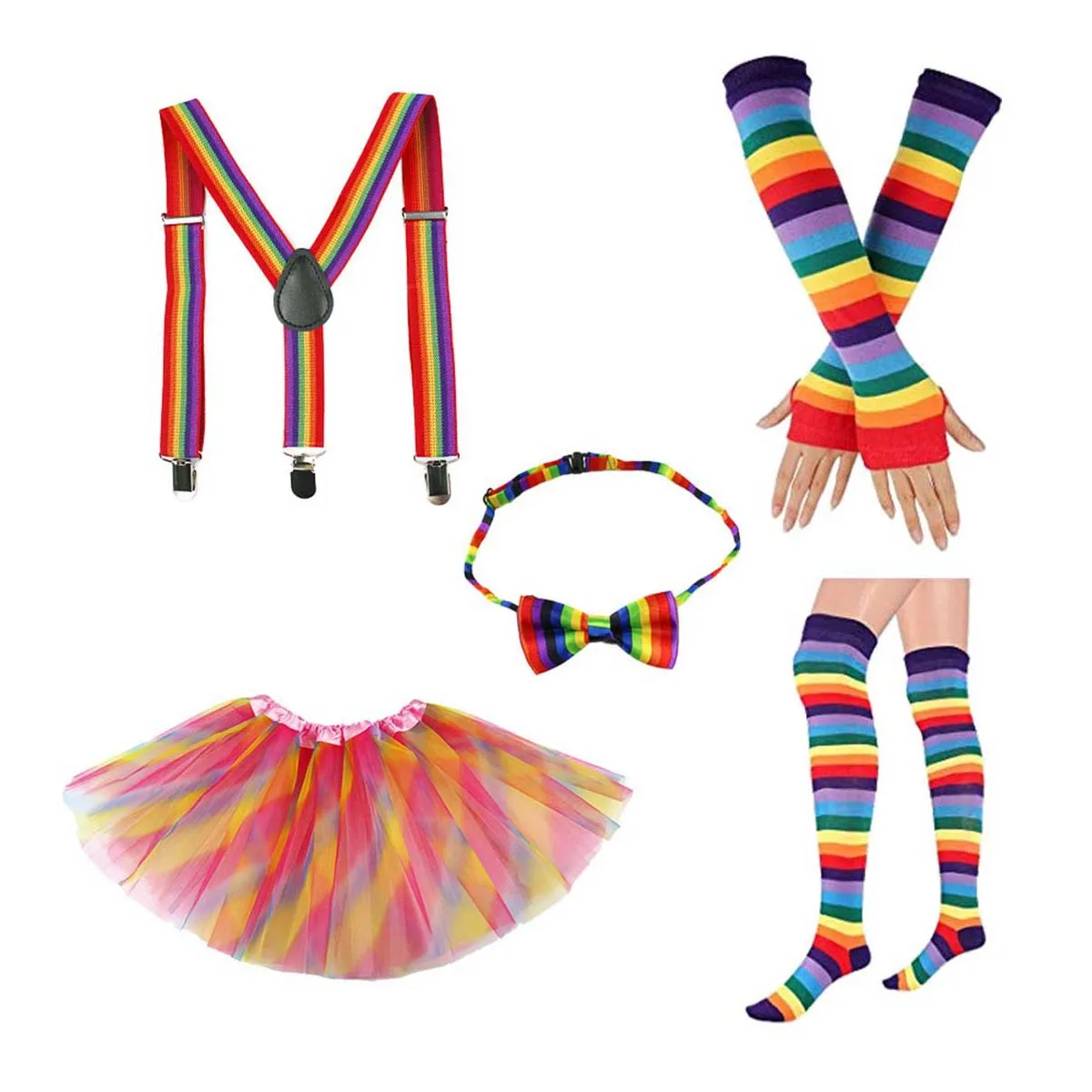 

Rainbow Suspenders Set Skirt Girls Costumes Tutu Party Outfits Elastic Comfort Halloween Birthday Accessories