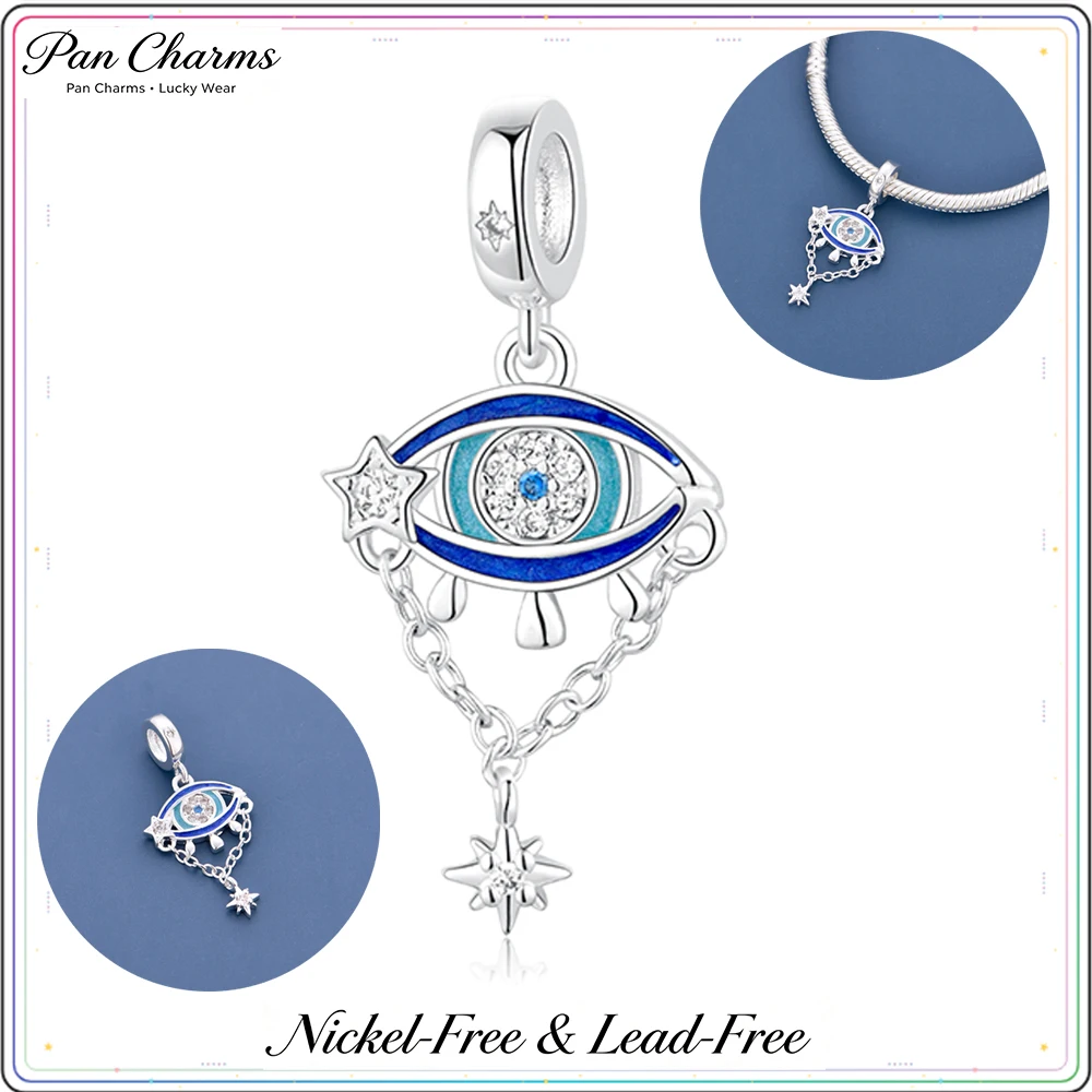 Pan Charms Blue Evil Eye Glass Pendant Charm Bead Easter Halloween Gothic Birthday Daily Gift for Her Women Anniversary Love