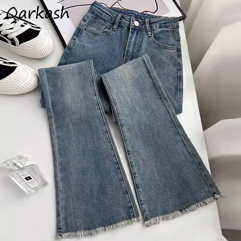 

Tassel Flare Jeans for Women Prevalent Fashion Students Summer Button Denim High Waist Slim Vintage New-arrival American Style