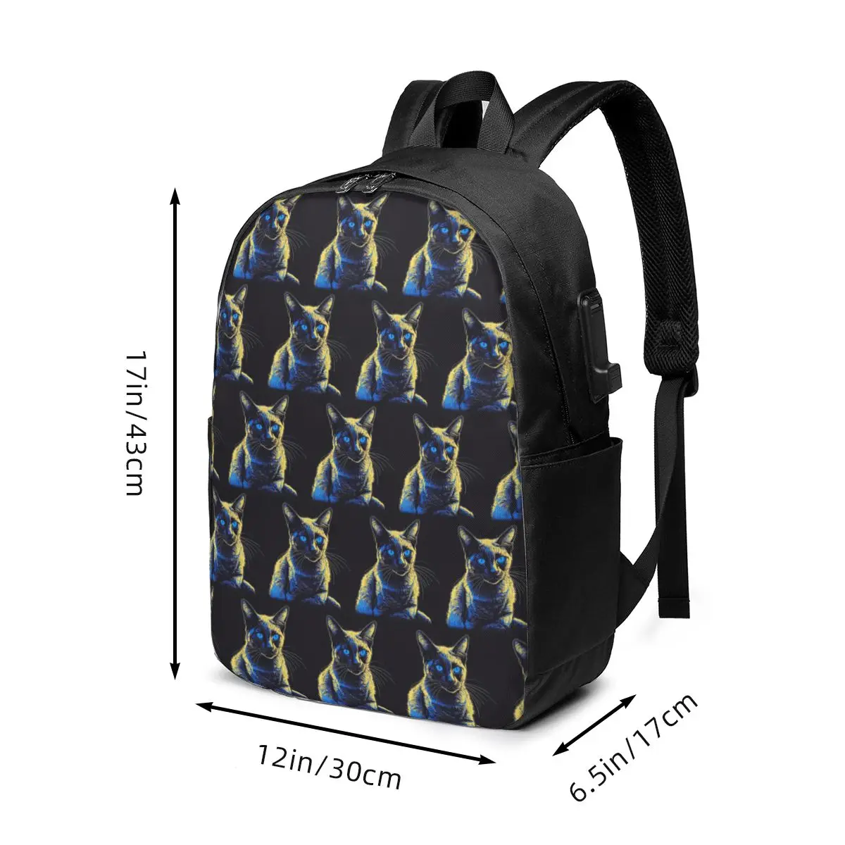 Siamese Cat In Dark Backpack Travel Notebook Bag Computer College Student School Bag Laptop Shoulder Bags for Men Women