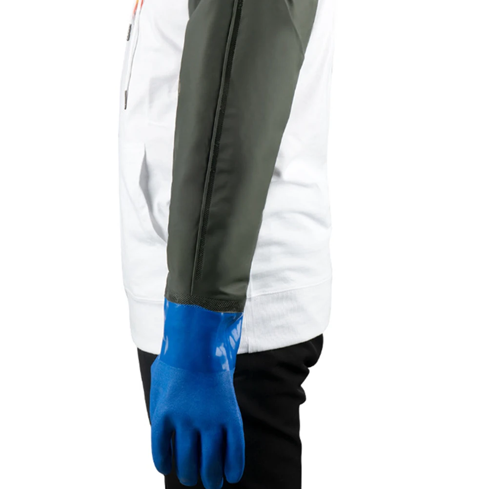 

Long Waterproof Gloves for Fish Tank Cleaning Blue Knitted Fabric Cuffs Extended Length Aquarium Tools Anti Oil Stain Rubber