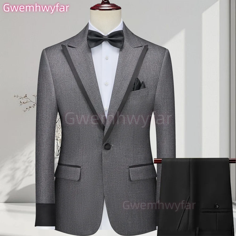 

Gwenhwyfar Latest Men's Spring Autumn Groom Wedding Party Suit 2 Pieces (Jacket+Pants) Black Trim Lapel Men Business Suit