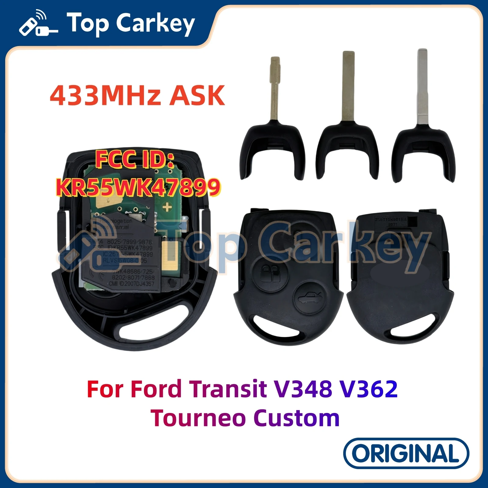 TopCarkey 2S6T15K601BA KR55WK47899 Original Remote Key 3 Buttons 433MHz ASK for Ford Transit V348 V362 Tourneo Custom