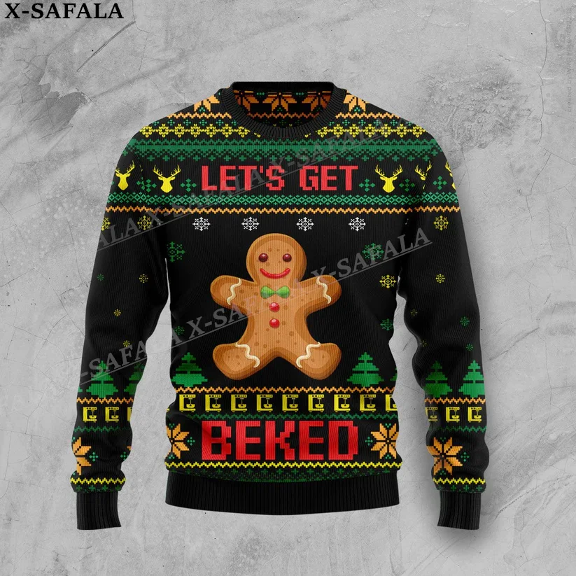 Gingerbread Man Funny Food Christmas Knit Sweaters Funny Halloween Christmas Gift Jumpers Tops Couple Party Unisex Casual-5