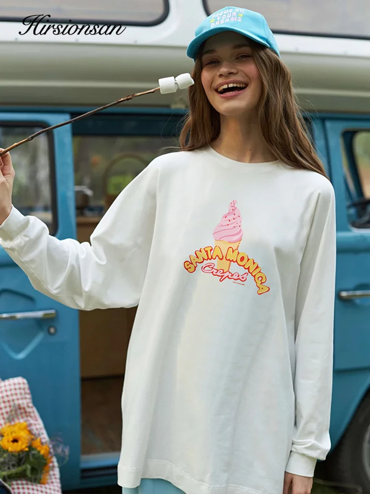 Hirsionsan Vintage Letter Graphic T-Shirts for Women Autumn Soft O-neck Long Sleeve Basic Tees Female Casual Loose Cotton Tops