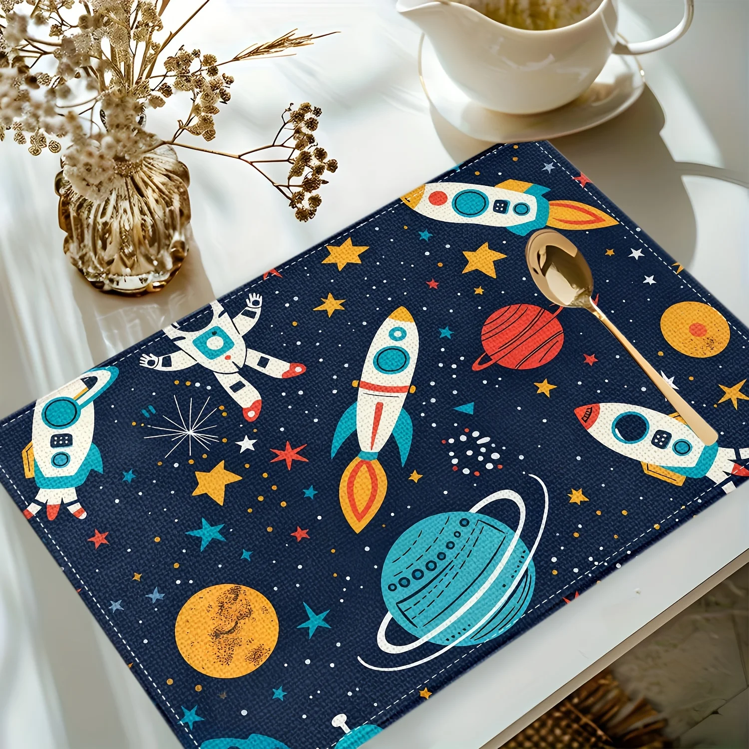 1pc Astronaut Rocket Planet Space Exploration Themed Square Placemat  Table Mat Suitable for Kitchen Dining Room and