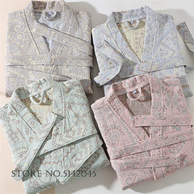 

100% Cotton Gauze Kimono Bath Robe Gown Female Robe Home Dress Spring Summer New Sleepwear Nightgown Loose Lounge Wear Lingerie
