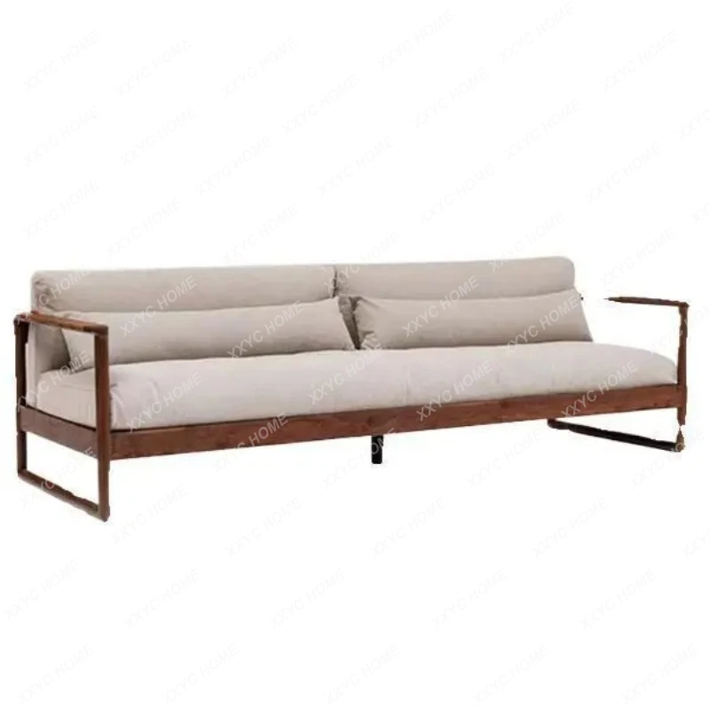 

Диван из массива дерева с тканевой обивкой, простой, для небольшой квартиры, секционный диван из массива дерева.