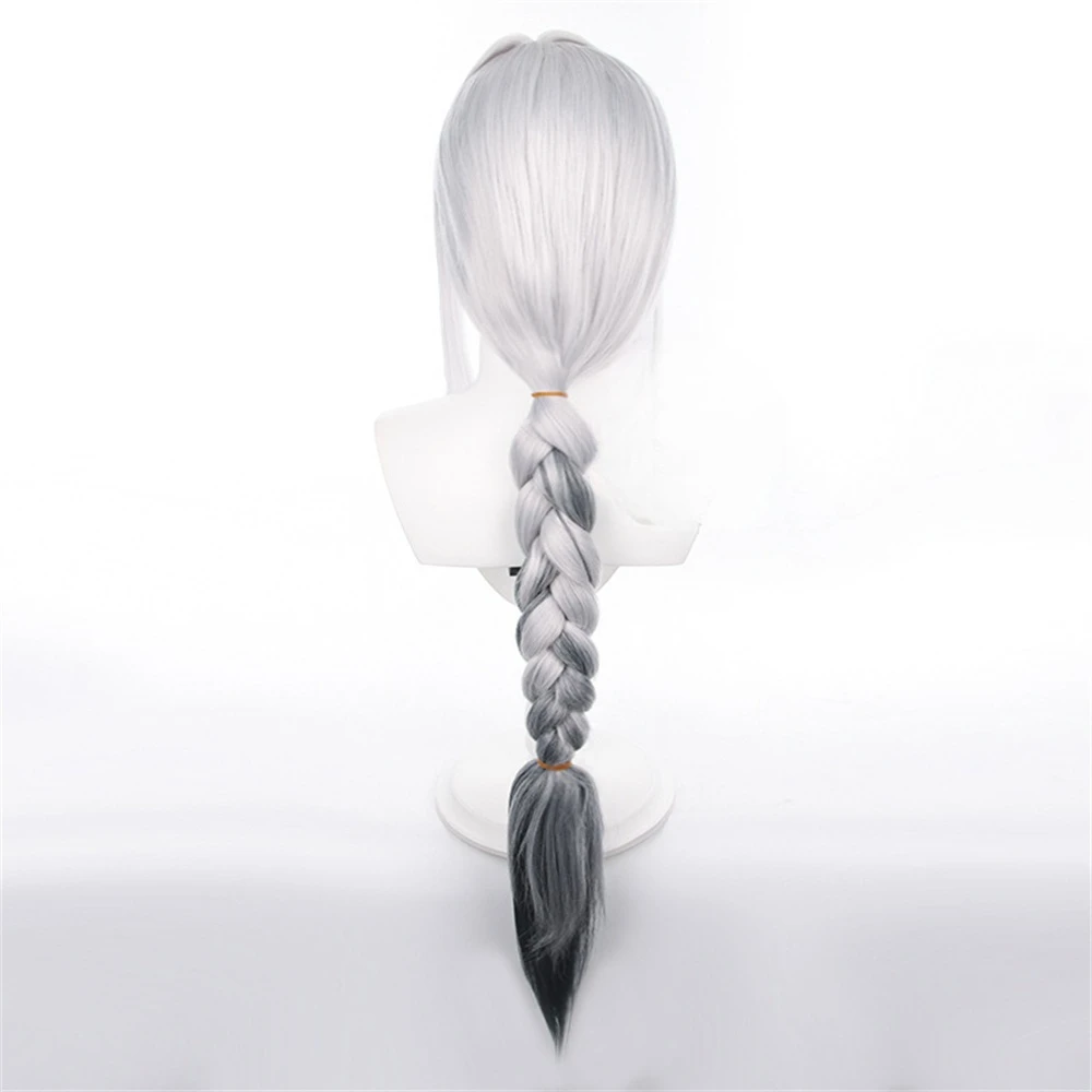 Shenhe คอสเพลย์วิกผมยาว 80 ซม.Gradient วิกผมสังเคราะห์ทนความร้อนผมปาร์ตี้ฮาโลวีน Shen เขาวิกผม + หมวกวิกผม