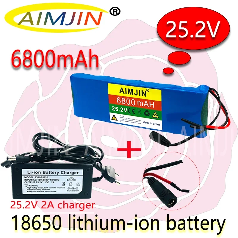 25.2V 6800mAh 6S2P 18650 Lithium Battery Pack 25.2V 13800mAh With BMS For Electric Bicycle Moped + 2A Batteries Charger