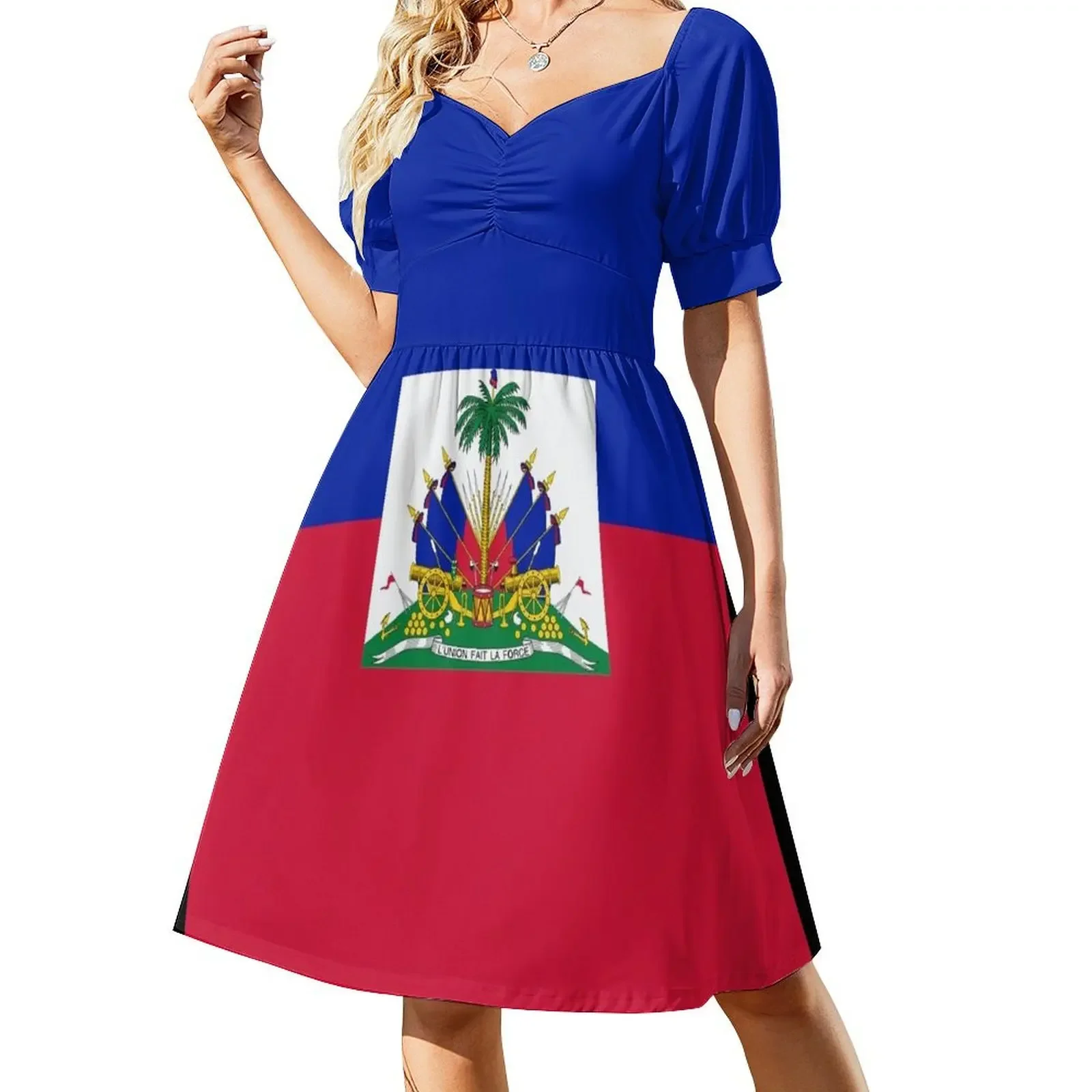 

Haiti Flag Short-Sleeved Dress dress for woman women formal occasion dresses Dress