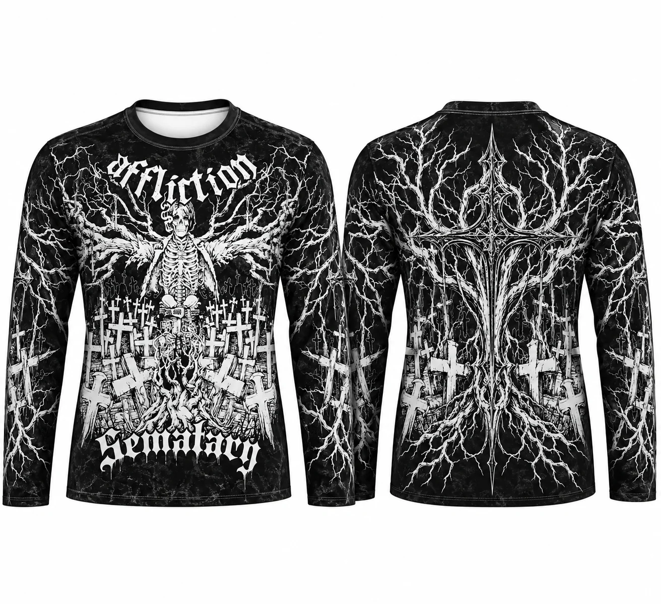 Men Women Y2K Grunge Long-sleeved T-shirt American Goth Haunted Graphic T-shirt Retro Harajuku Streetwear Top Men's T-shirt