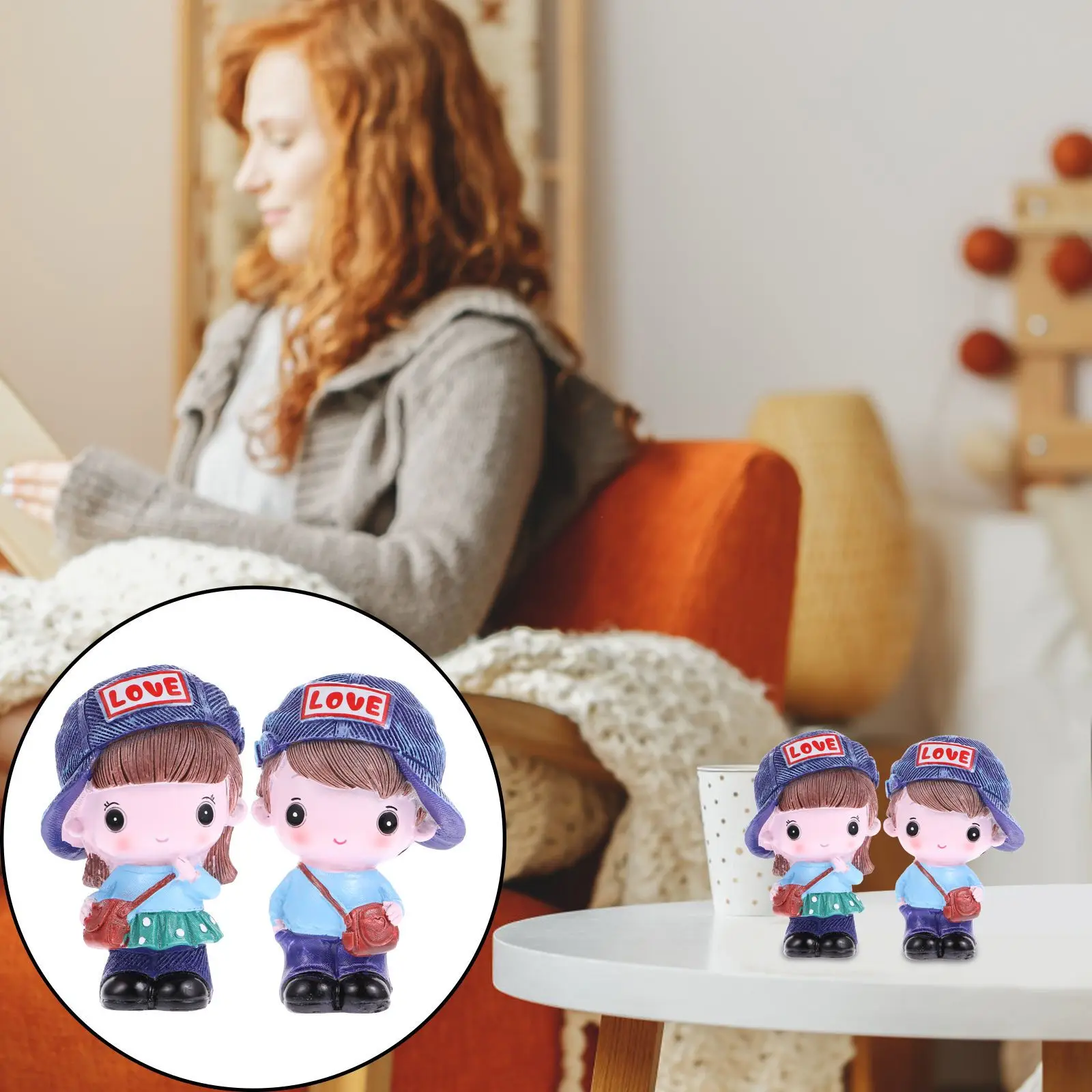 

2Pcs Charming Resin Pair Ornament Stylish Wedding Decor Perfect for Car Dashboard Home Office Valentine's Gift Set