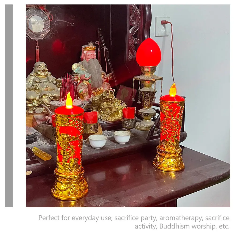 1Pair LED Light Chinese Style Flameless Candles for Home Office Hotel Restaurant Decor Buddhist Worship Ceremony