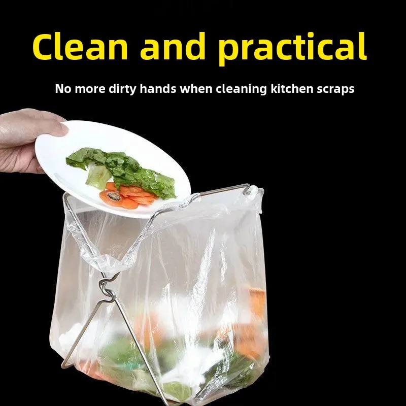 

Stainless Steel Trash Rack Foldable Office Desk No Bending over Trash Holder Bag Towel Hanger Kitchen Desktop Organizer