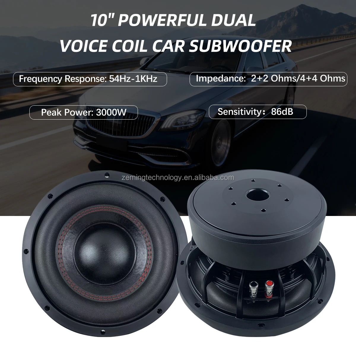 10 Inch RMS 1000W 4 +4 /2 +2Ohms Car Subwoofer Dual Voice Coil& 190mm Y35 Dual Ferrite Magnet Chrome-plated Car Bass speaker