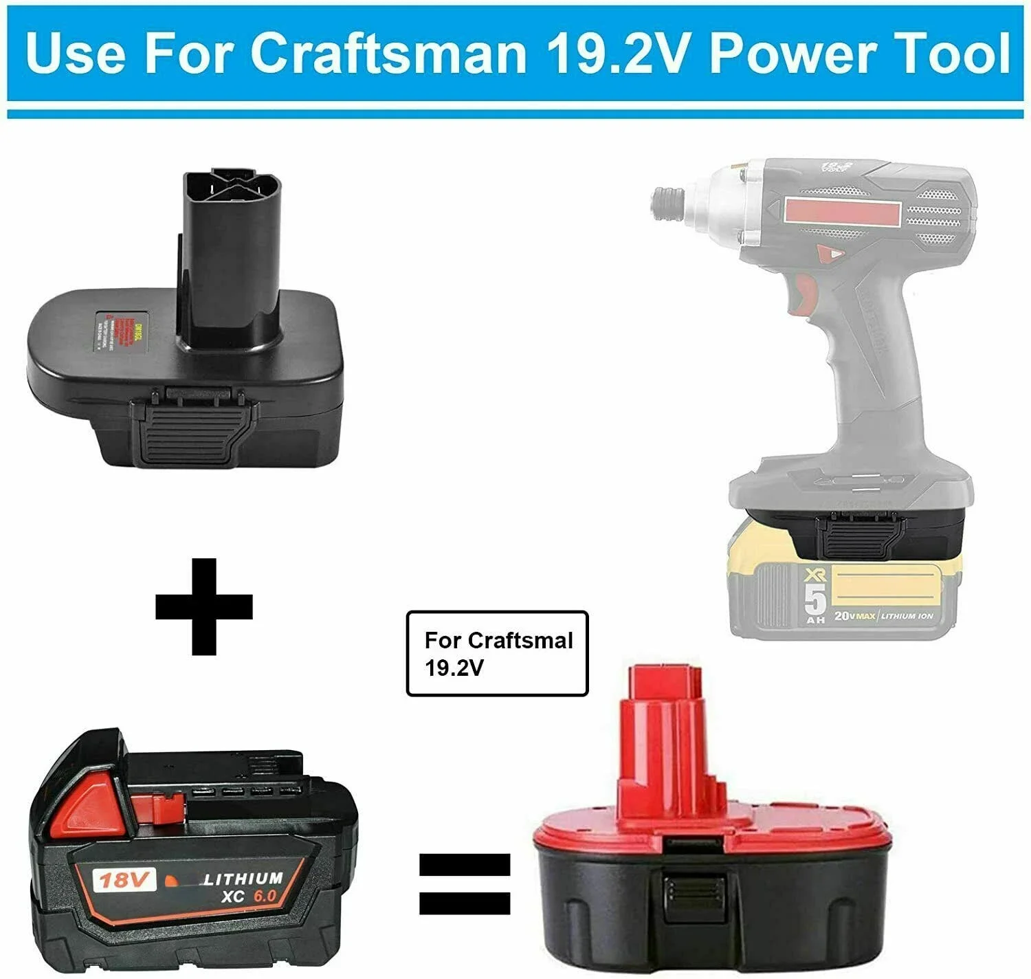 DM18GL Battery Adapter for Milwaukee 18V for DeWalt 20V Lithium Battery Convert to only for Craftsman 19.2 Volt Battery Tools