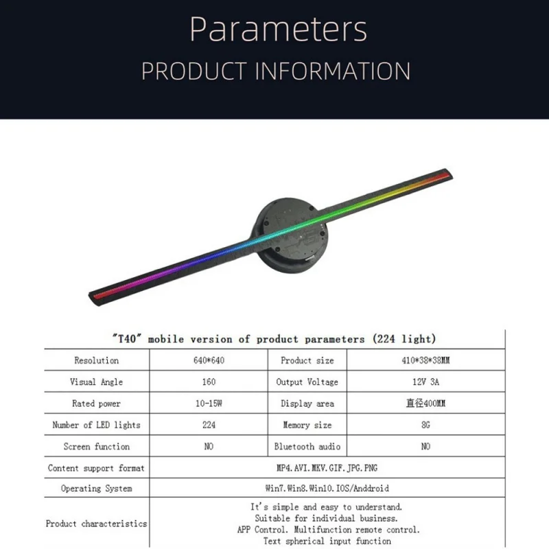 เครื่องฉายโฮโลแกรมสำหรับพัดลม3D, เครื่องฉายติดผนัง Wifi LED โคมไฟสัญญาณโฮโลแกรมสำหรับเล่นโฆษณาระยะไกลรองรับการ lmages และวิดีโอ