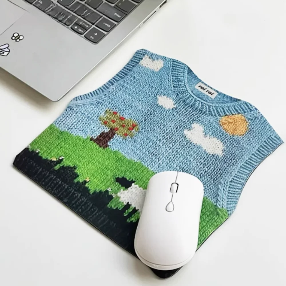 Simulated Printing Knitted Sweater Mouse Pad Anti-Slip Desk Sweater Mouse Mat Cartoon Cute Keyboard Mice Mat Office Supplies