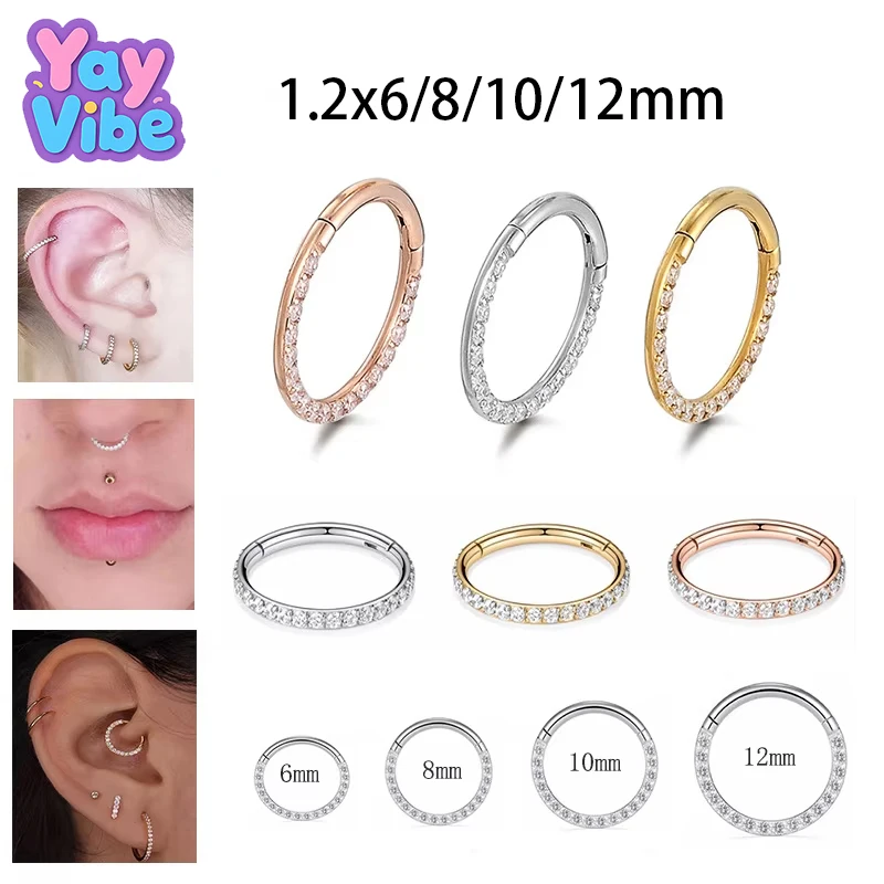 

Stainless Steel Nose Ring CZ 16G Hinged Septum Clicker Segment Ear Tragus Cartilage Helix Daith Lip Nose Body Piercing Jewelry
