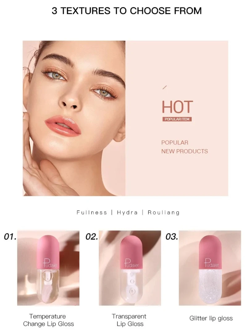 Gratis verzending Mini Capsule Lipgloss Make-up Temperatuurverandering Transparante kleur veranderende Lip Plumping Glitter Lip Glaze Cosmetische