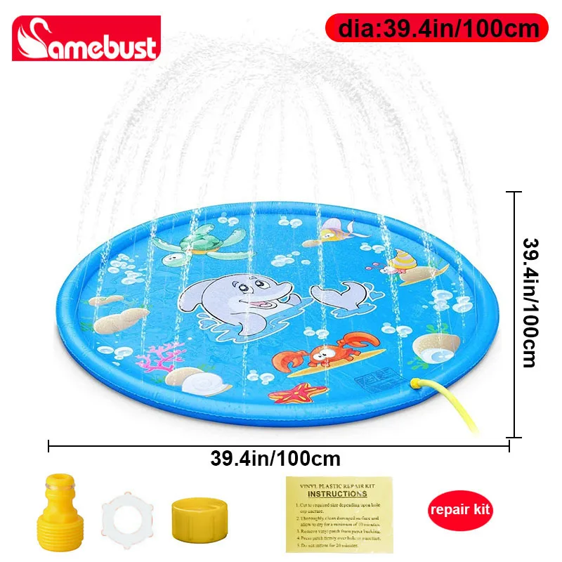 แผ่นรองพ่นน้ำสำหรับเด็กเล่น ขนาด 100/170 ซม. ของเล่นเป่าลมสำหรับเล่นน้ำกลางแจ้ง ของเล่นสนามหญ้า สระว่ายน้ำ ของเล่นเด็ก
