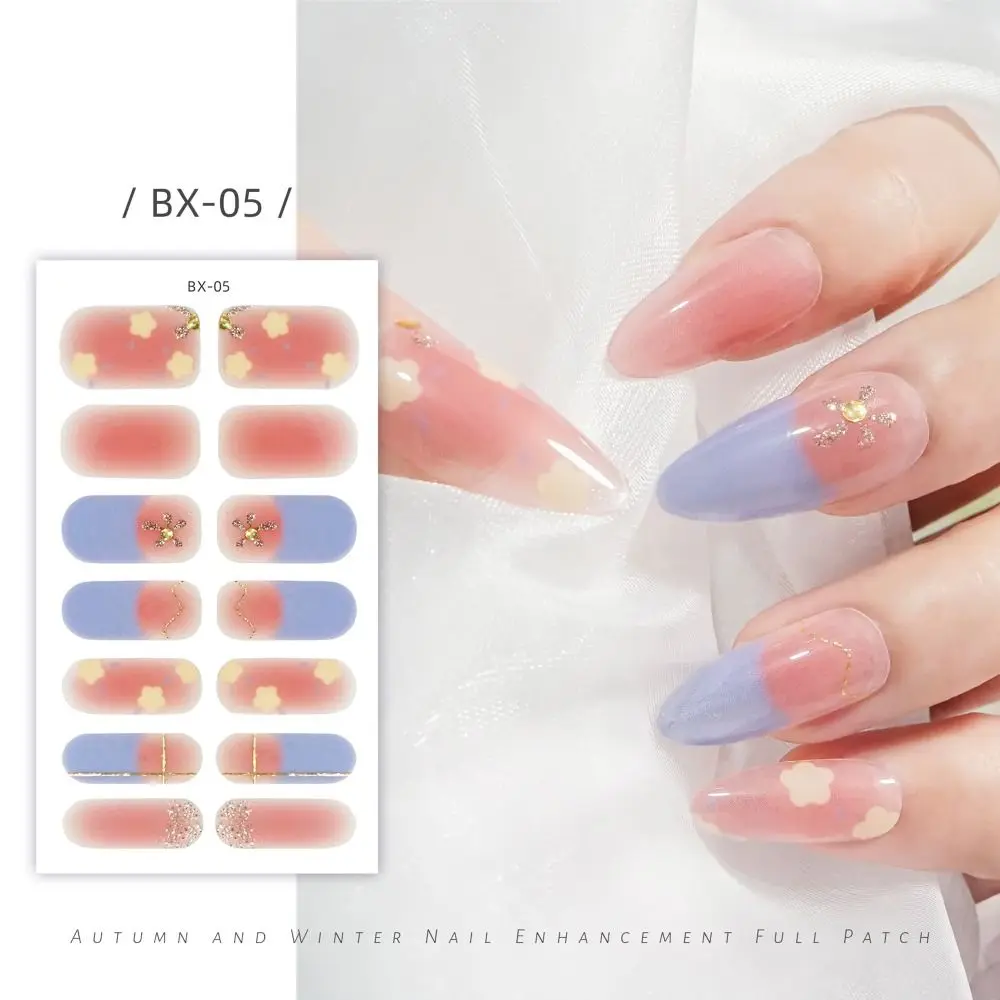 14 strisce adesivi per unghie in Gel Semi polimerizzato copertura completa Patch per unghie floristiche French Nail Art adesivi scintillanti per unghie