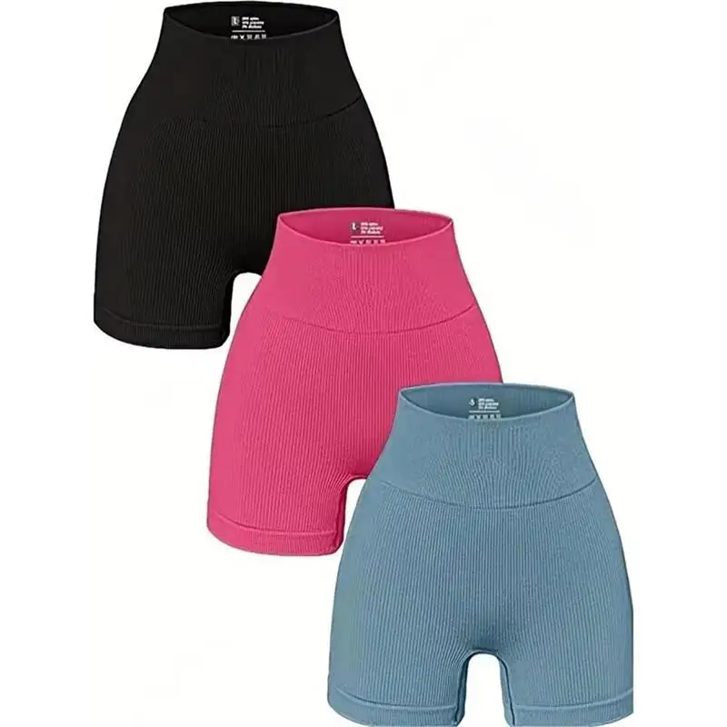 Women Yoga Shorts3 Piece Workout Athletic Seamless High Wasit Gym Leggings