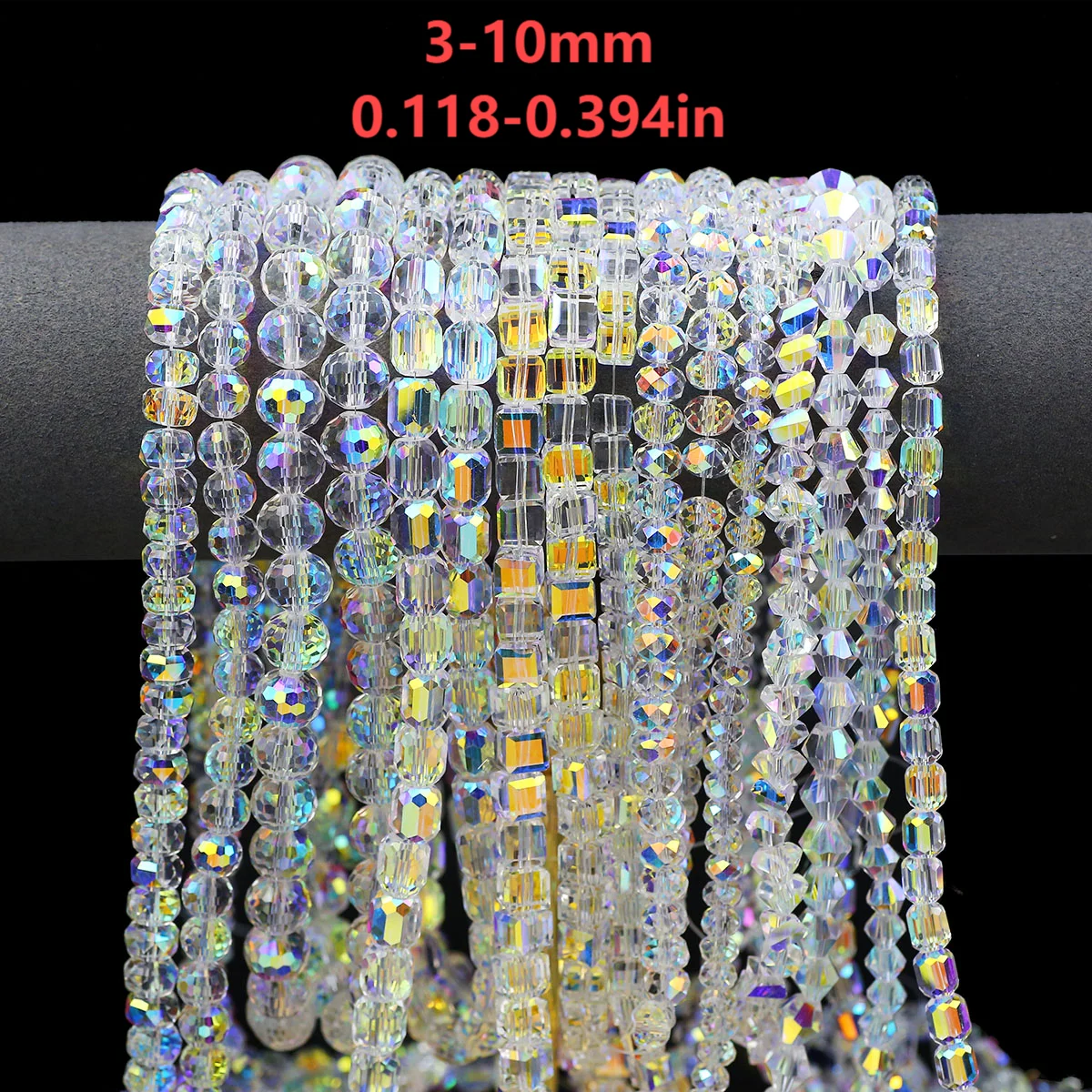 3-10mm Shiny AB Color Transparent Crystal Glass Beads Square Round Triangle Loose Beads For Jewelry Making DIY Necklace Bracelet