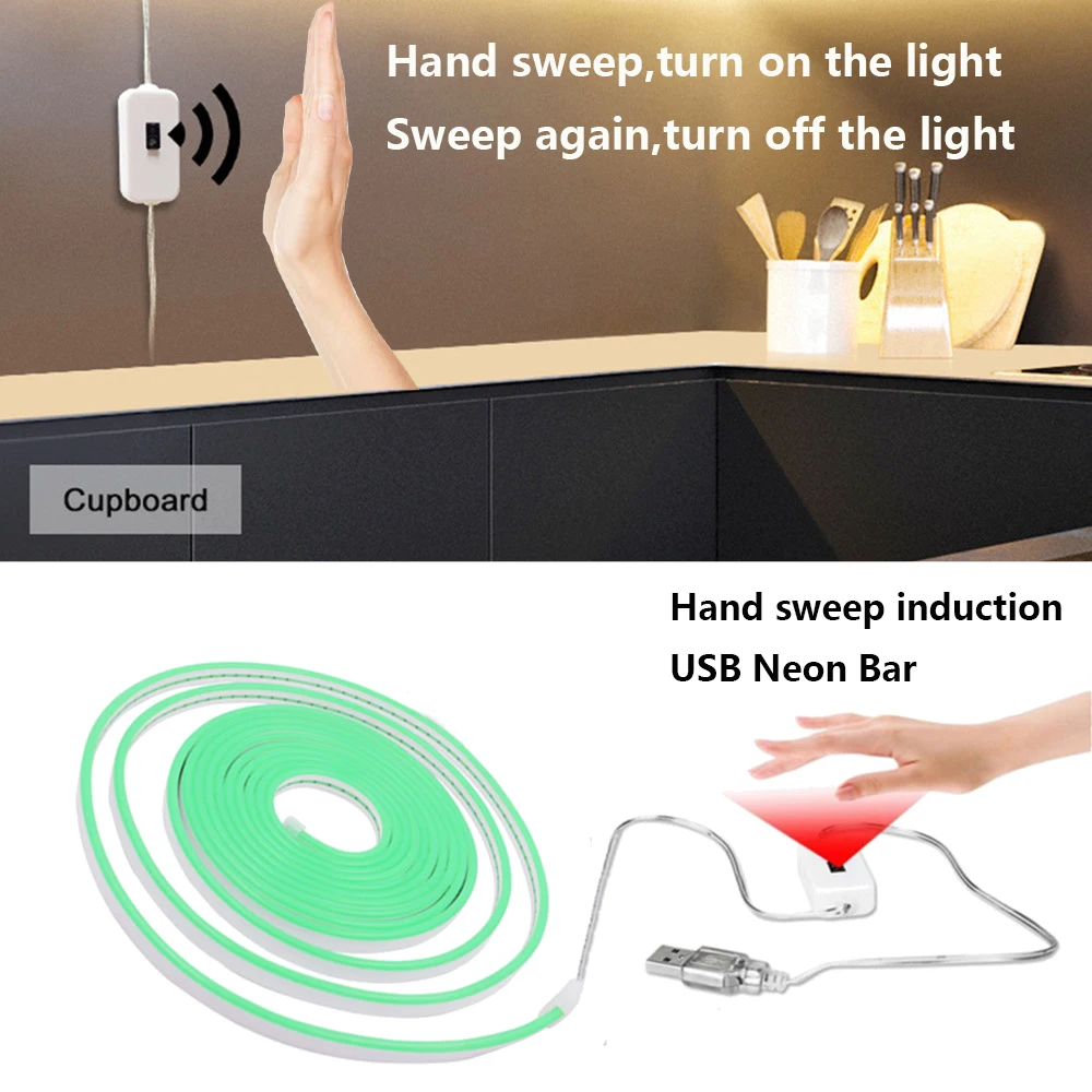 5V Motion Sensor LED Neon Light Strip Waterproof Hand Scan Dimming USB Powered DIY Neon Sign Flexible Lights Party Home Decor