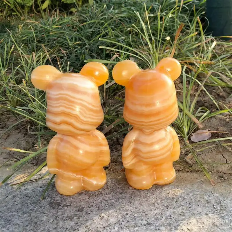 15CM Natural Orange Calcite Cartoon Bear Carving Polished Healing Powerful Statue For Home Decoration Gift 1pcs