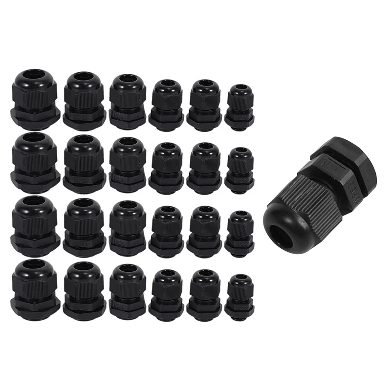 

24 Pcs Adjustable 3.5 - 13Mm Cable Gland Joints & 50 Pcs PG7 Black Nylon Waterproof Strain Relief,Cable Gland 3.5-6 Mm