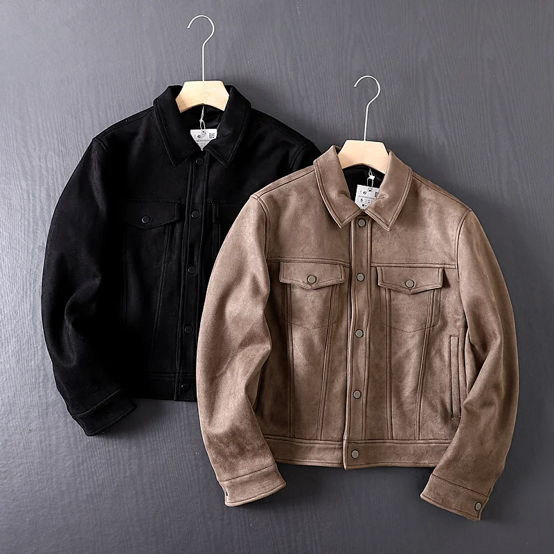 

Faionable Slim Fit или замшевый джерт для мужчин с воротником, осень-зима, повседневный деловой костюм для отдыха, молодежный активный костюм