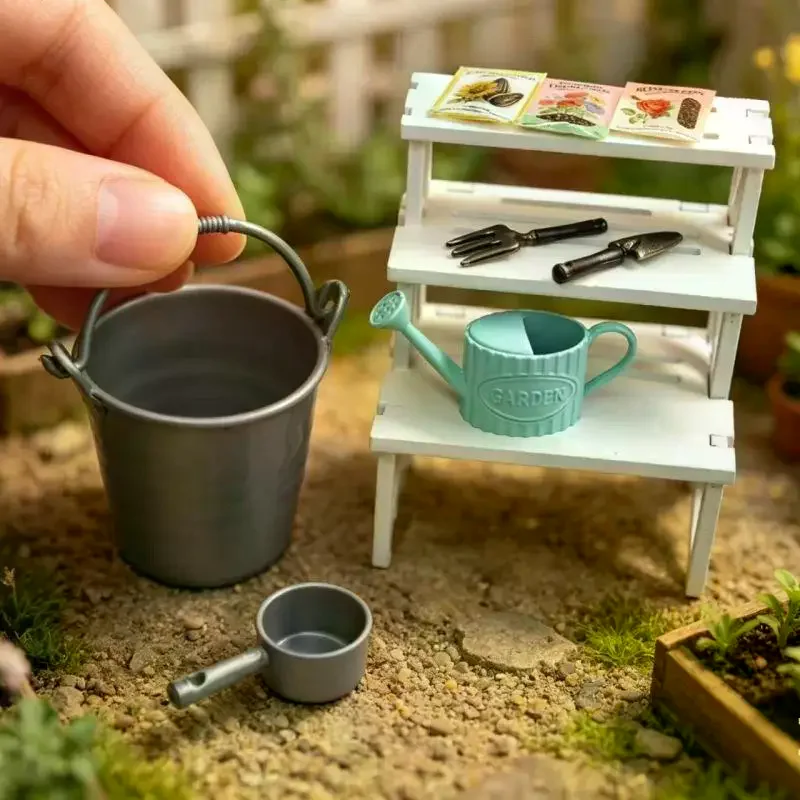 

5 Sets Doll Accessories 1/6 Scale Dollhouse Miniature Simulation Colored Plastic Water Bucket With Spoon Scene Decoration Toys