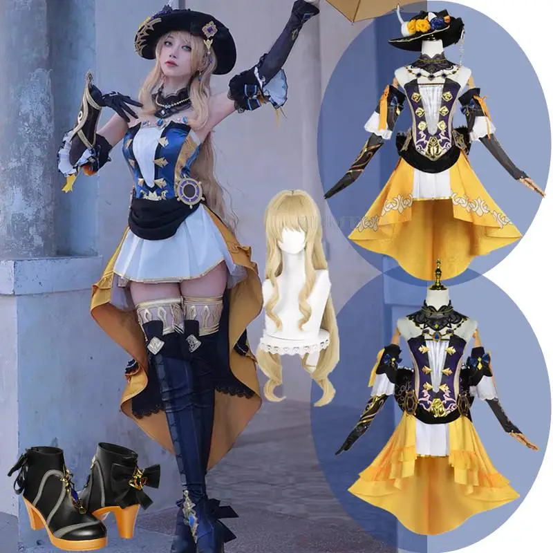 Navia Cosplay Genshin Impact Costume Wig Hat Set Fontaine Court Eldest Daughter Women Dress Uniform  Halloween Party For Girls