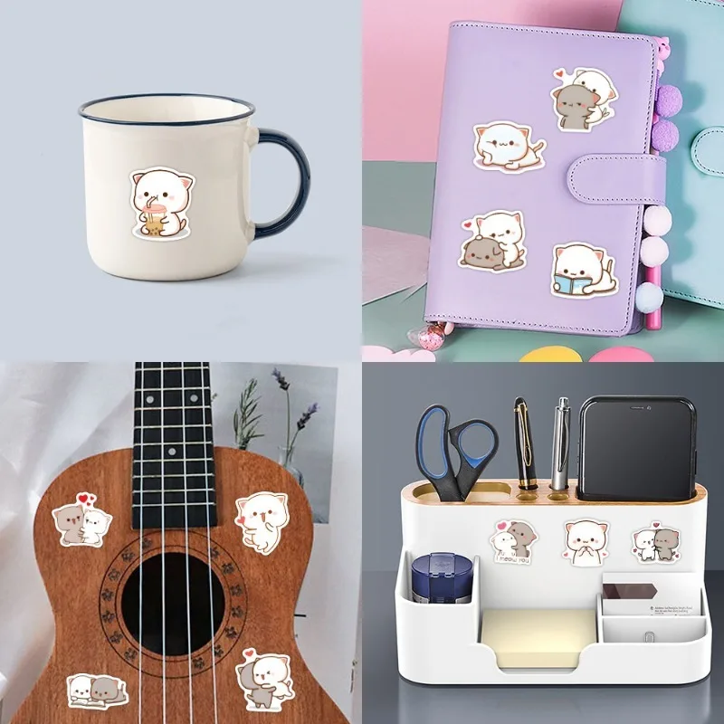 Pegatina de Graffiti de dibujos animados de gato Mochi Kawaii, 60 piezas, taza de agua, equipaje, portátil, teléfono móvil, monopatín, decoración de