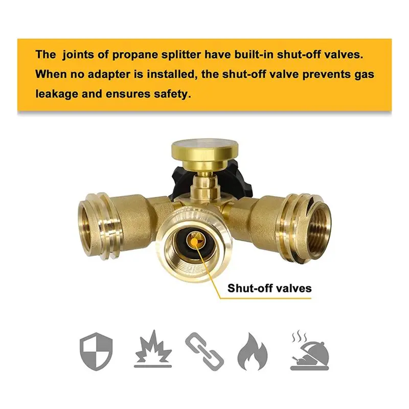 ABNQ 3 Way Propane Splitter with Gauge and Shut-Off Valve, 3 Y Propane Gas Splitter, Propane LP Tank Tee Gauge Adapter