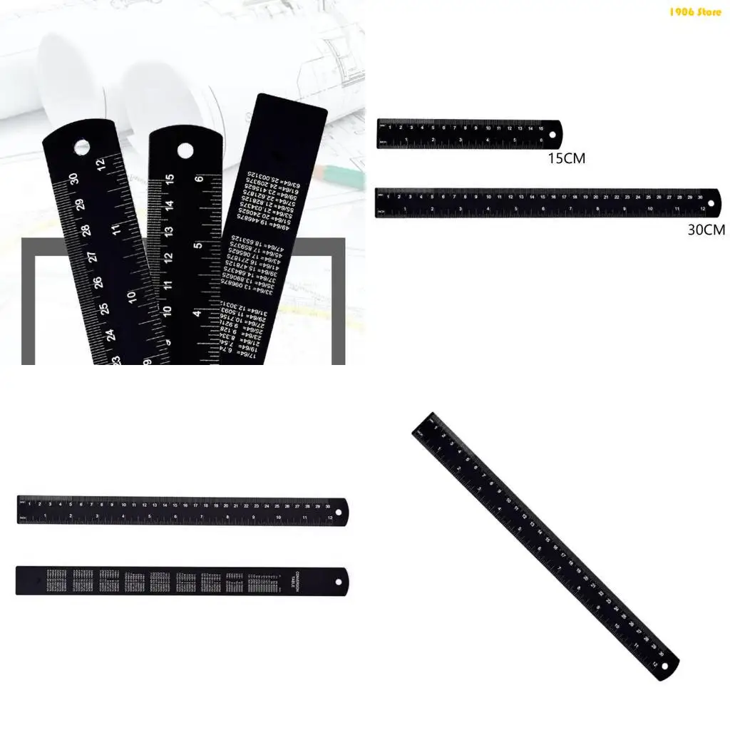 U1JB Aluminum Rulers 15/30cm Precisions Measurement Tool with Clear Scale Easy to Carry for Students & Drafting Enthusiasts