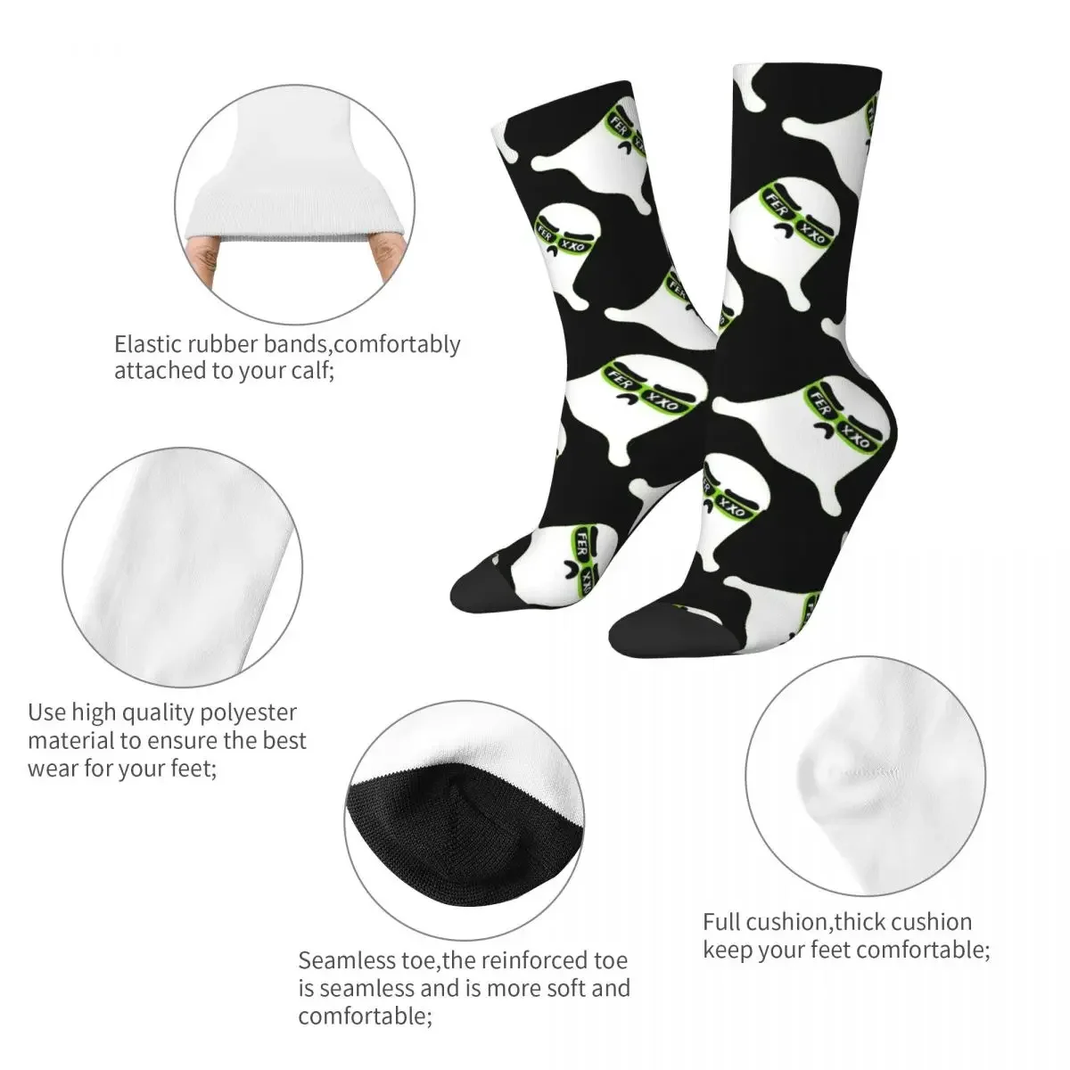 Happy Funny Men Socks Ghost FERXXO Glasses Stuff Super Soft Feid Logo Graphic Stockings Spring Autumn Winter