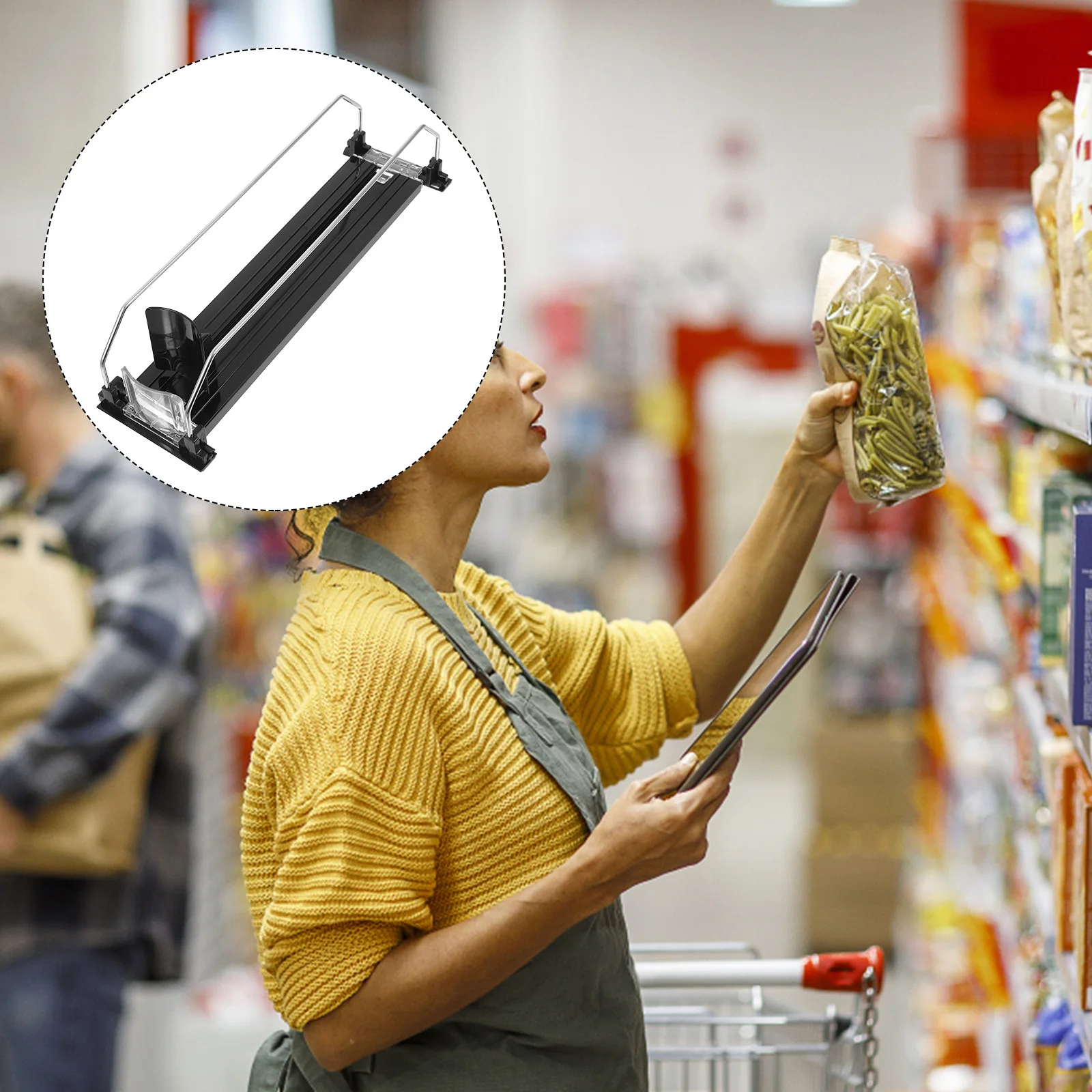 

Black 300 310MM Drink Pusher Plastic Replenishment Puller Bottle Can ganizer Shelf Sliding Tray Supermarket Glide Beverage