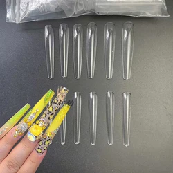 5xl Coffin Full Cover False Nail Tips Square Straight Clear Extra Long Fake Nails Manicure Practice Accessories Tool