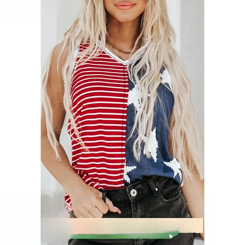 T-shirt d'été imprimé étoiles pour femmes, bretelles fines, coupe ample, Svel, haut décontracté, confortable et respirant