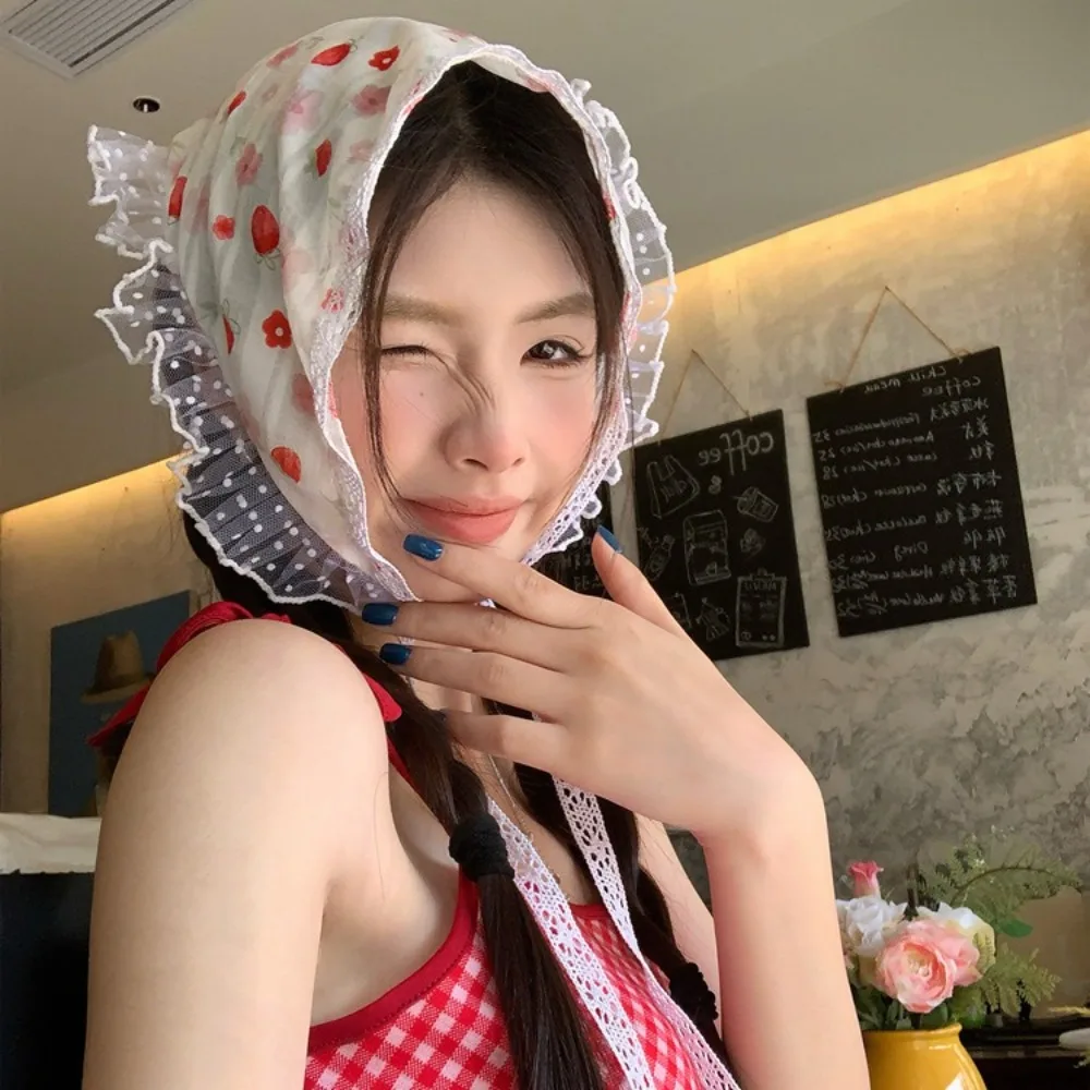 

Fashion Triangle Triangle Headband Fiber Lace Flower Headscarf Handmade Flower Turban Hair Accessories Beach