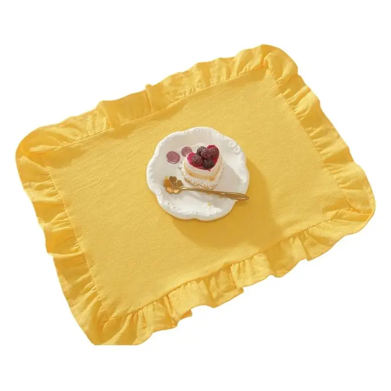 652F Washable Placemat Gingham Plaids Cloth Ruffle Table Mat for Formal Dining Event