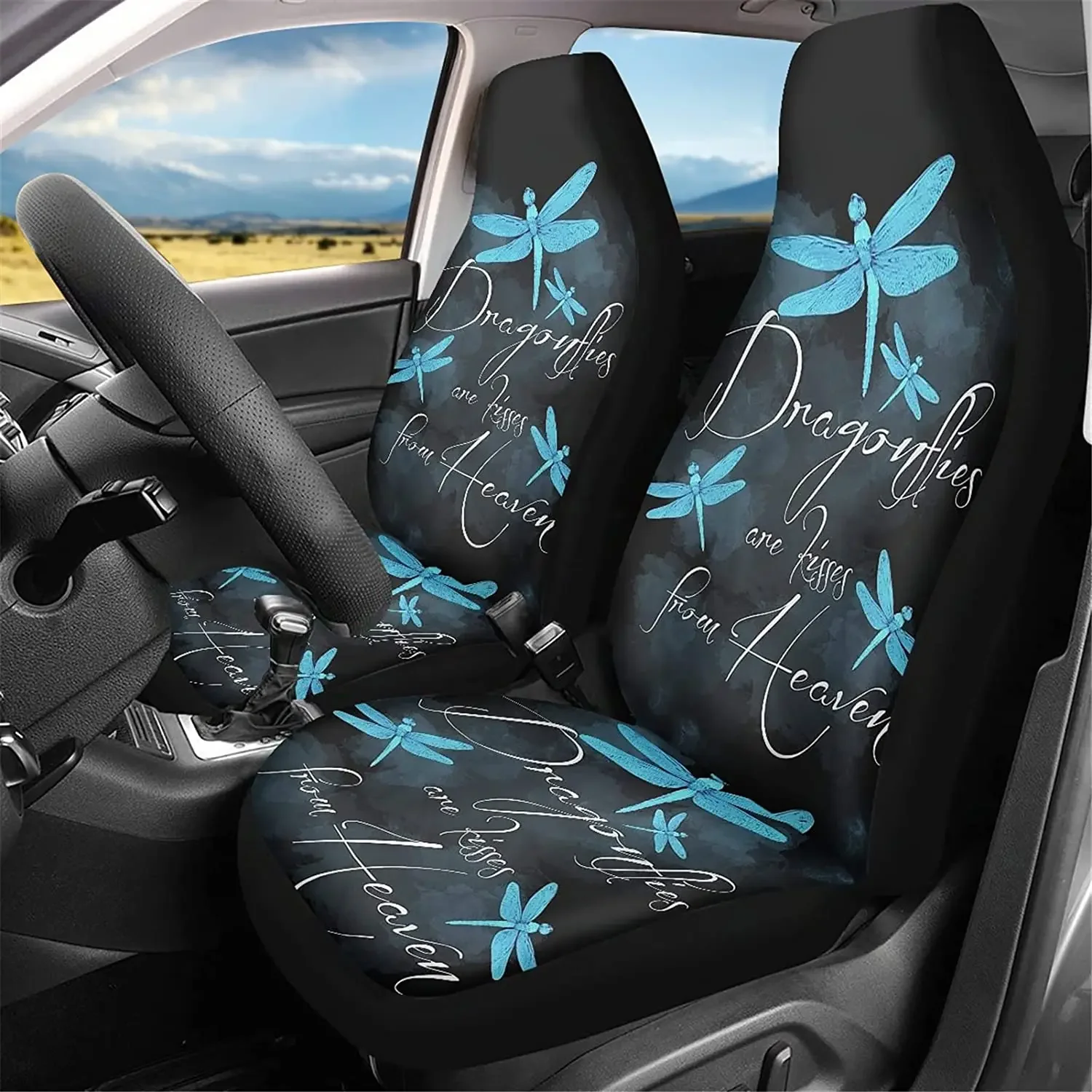 Wanyint Teal Blue Dragonfly Car Seat Cover Front Seat Only for Women Men, Adorable Butterfly Animal Universal Fit Front Bucket S