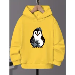 Hoodies Girl Autumn Thin Sweater Children Autumn Penguin Applique Long Sleeve Hooded Children Top Girl Clothes Autumn And Winter