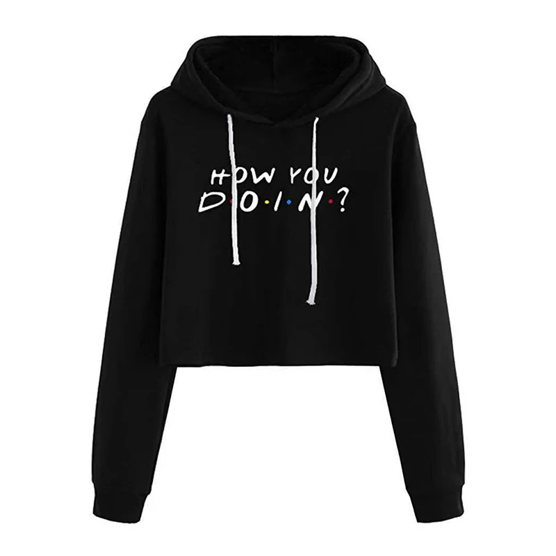 HOW YOU DOING-Sweat-shirt imprimé à manches longues pour femmes, lettres HOW YOU DOING, pull court Mia, sweat à capuche d'automne, commerce extérieur, nouveau, 2024